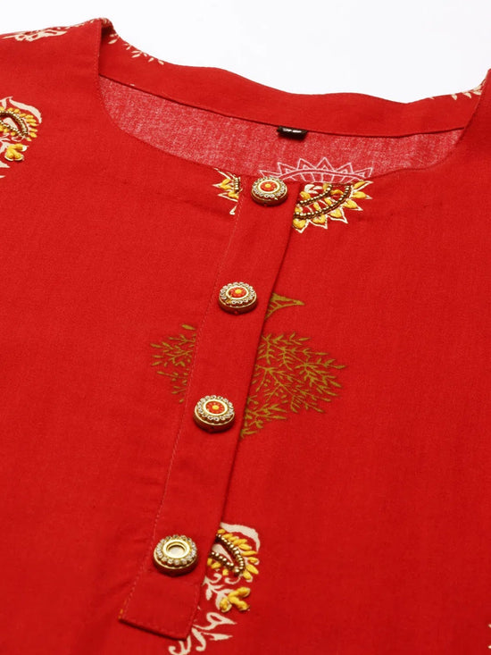 Women's Red Embroidered Straight Kurta-GW-2466-Red