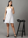 Women's White Polka Dots Fit and Flare Dress-AE-15735-Offwhite