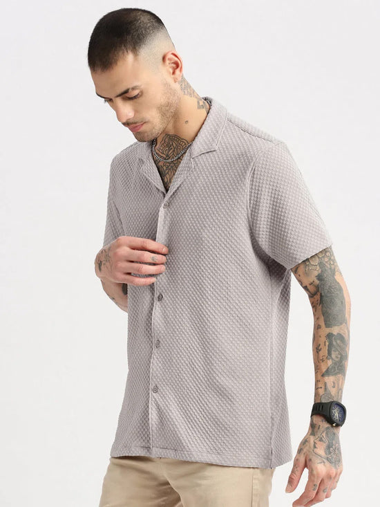 Men Cuban Collar Solid Beige Casual Shirt-FELCO-2197-Beige