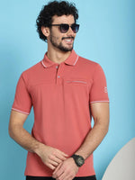 Venitian Men  Pique Matty Cotton Brick 2 Zipper Pocket Polo Neck T-Shirt