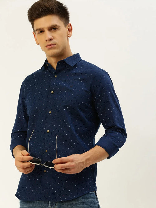 Men Navy Printed Casual Shirt-REPLAYPRINTSLINEN-3448-Navyblue