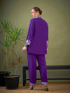 Women Purple Collar And Sleeve Embroidered Shirt With Palazzos