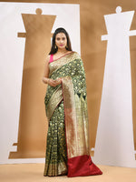 Dark Green Silk Banarasi Saree With Zari Woven Designs-MA53BSL441050007