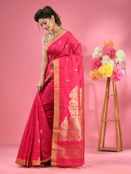 Fuchsia Cotton Blend Handwoven Saree With Texture Motifs-MA51BCT431270021