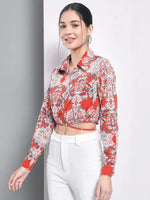 Multi Printed Shirt Style Crop Top