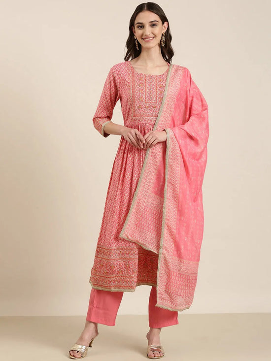 Women Coral Floral Kurta Set-GW-3664-Coral