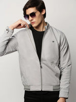 Men Grey Solid Casual Bomber Jackets-ZD-3408-Grey