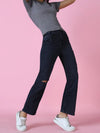 Women's Navy Blue Solid Wide Leg Denim Jeans-GZ-5290-Navyblue