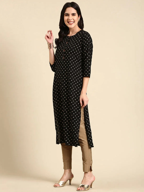 Women's Black Printed Straight Kurta-GW-3487A-Black