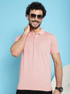 Venitian Men All Over Printed Polo Neck Pink Cotton T-Shirt With Pocket