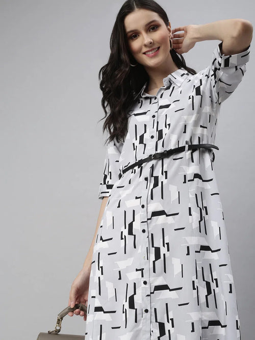 Women Grey Printed Shirt Dress-AB-444989-Grey