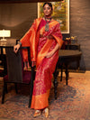 Saree Mall Women's  Blend Red Woven Design Handloom Saree With Blouse Piece-KARZO252006