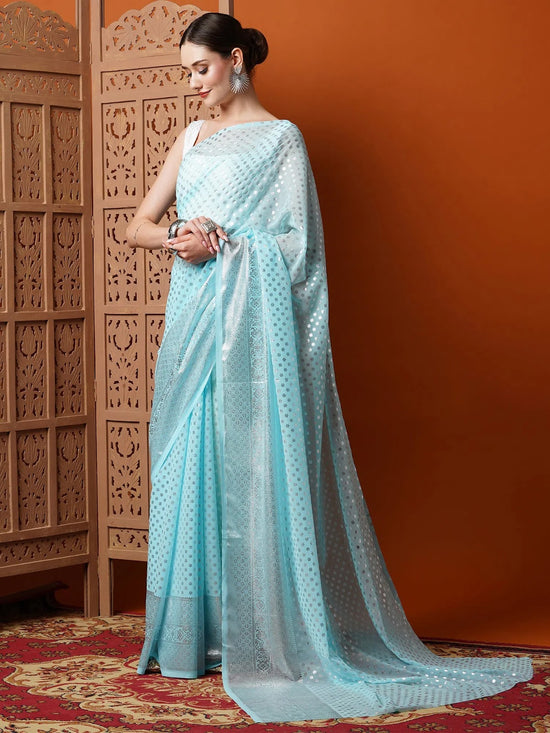 Saree Mall Women's Georgette Light Blue Printed Designer Saree With Blouse Piece-14KAVI1403