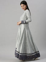 Women's Blue Printed Anarkali Kurta-BSM1522-Blue