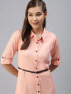 Women's Peach Solid Shirt Dress-AE-444955-Peach