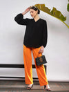 Women Orange Front Darted Knitted Straight Pants