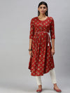 Women's Red Printed A-Line Kurta-KG538A-Red