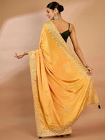 Saree Mall Women's Crepe Yellow Embellished Designer Saree With Blouse Piece-SRENIK1555C