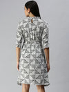 Women White Printed A-Line Dress-AE-9924-Whiteblack