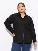 Women Black Poplin Tie Up Shirt