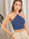 Aahwan Blue Cotton Blend Halter Neck Top-184-Blue-S