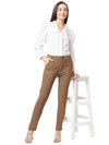 Smarty Pants Women's Cotton Lycra Ankle Length Brown Color Formal Trouser