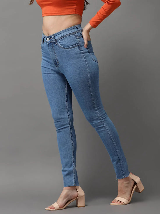 Women's Blue Solid Skinny Fit Denim Jeans-GZ-5183-B-Blue