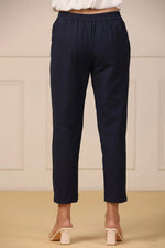 Juniper Women's Navy Cotton Twill Solid Straight Pant/Slim Pant