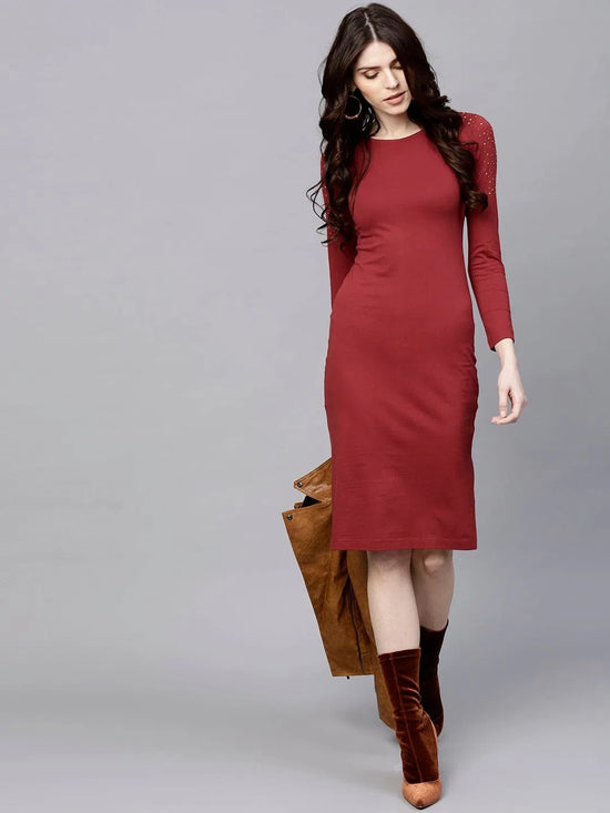 Maroon Bodycon Studded Dress