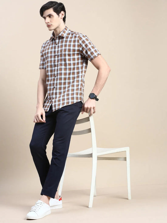 Men Khaki Checked Casual Shirt-ALMACHECKS-87-Khaki