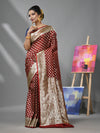 Dark Red Silk Banarasi Saree With Ethnic Motifs And Woven Designs-MA52BSL441050100