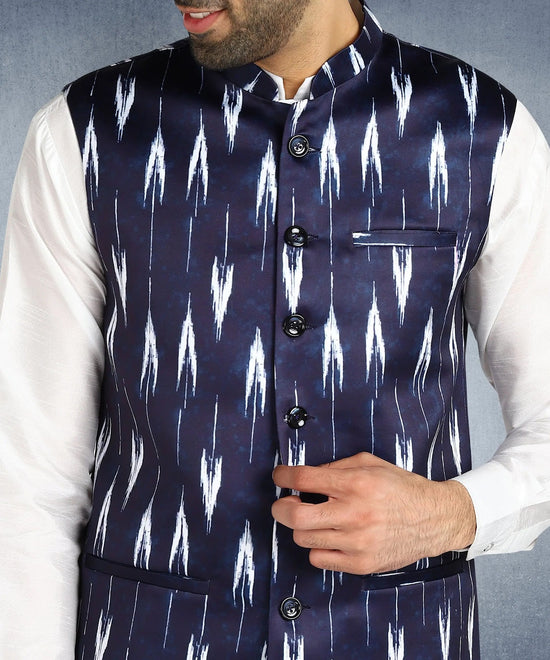 Hangup Men Standard Printed Men's Indian Wear-ST0311286_Navy_PrntNehru