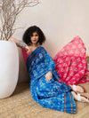 Ahika Women Blue Linen Ikat Printed Saree-VFSAR1027