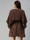 Women's Brown Floral Empire Dress-AE-9916-Brown