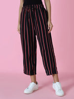 Women's Black Striped Trouser-AE-10464-Black