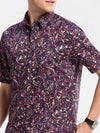 Men Spread Collar Abstract Purple Casual Shirt-REVERIE-2107-Purple