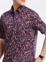 Men Spread Collar Abstract Purple Casual Shirt-REVERIE-2107-Purple