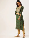 Women's Green Printed Straight Kurtas-AT-A418-K-Green