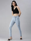 Women's Blue Solid Denim Skinny Jeans-GZ-5157-A-Blue