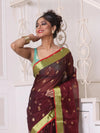 Maroon Cotton Saree With Zari Borders-MA64BCT401190050