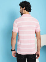 Venitian Men Henley Neck Striped Cotton Pink T-Shirt