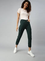 Women's Green Solid Denim Jeans-IM9847-Green