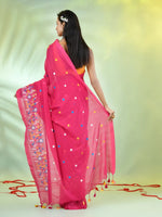 All Over Thread Floral Embroidery Pink Cotton Saree-MA62CT33610079