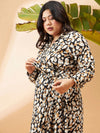 Women Black & Beige Printed Wrap Dress