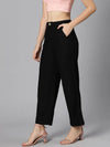 Solid black elasticated buttoned women Linen pant