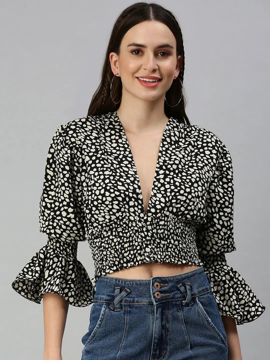 Women's Black Printed Tops-AE-10301-Blackwhite