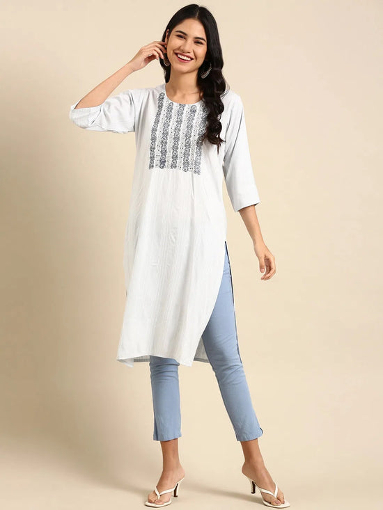 Women's Blue Solid Straight Kurta-ARE-1903-Blue