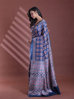 Dark Blue Silk Soft Saree With Texture Print-MA60BSL01400037