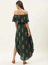 Off shoulder Flare yoke and U hem maxi dress in bottle green