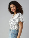 Women White Printed Crop Styled Back Top-AE-10184-Whitenavyblue